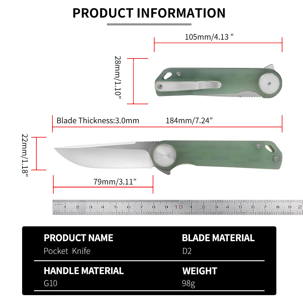 ForestHero D2 blade G10 handle camping pocket knife
