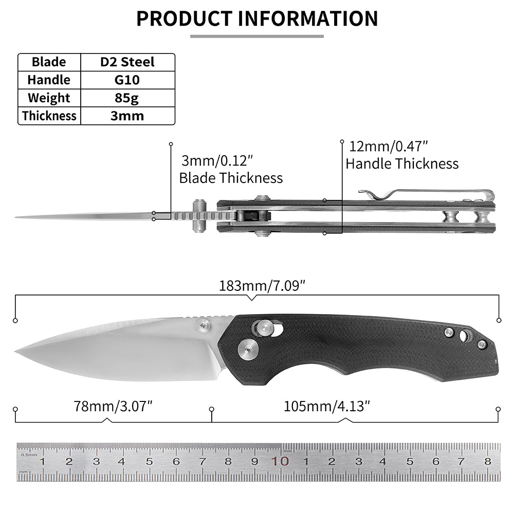 ForestHero D2 blade G10 handle camping pocket knife