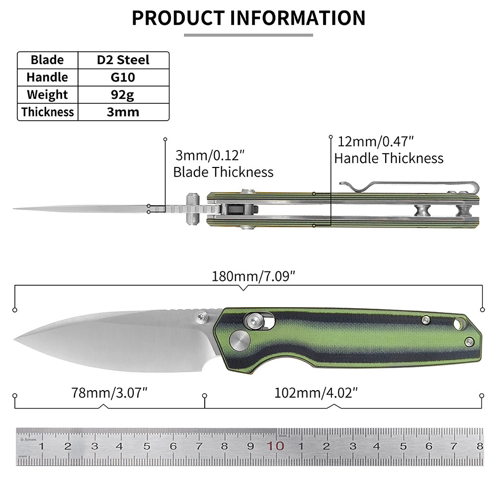 ForestHero D2 blade G10 handle camping pocket knife