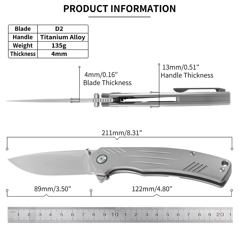 ForestHero D2 blade titanium alloy handle camping pocket knife