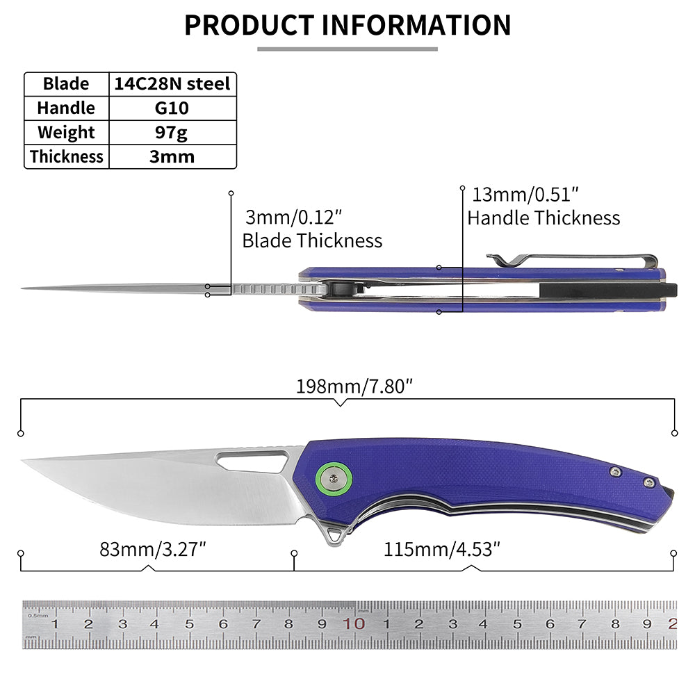 ForestHero 14C28N blade G10 handle camping pocket knife