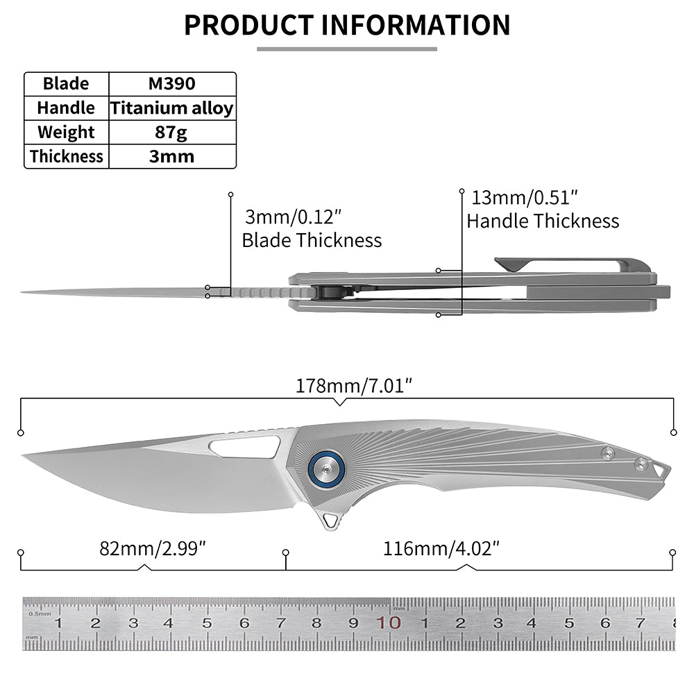 ForestHero M390 blade titanium alloy handle camping pocket knife