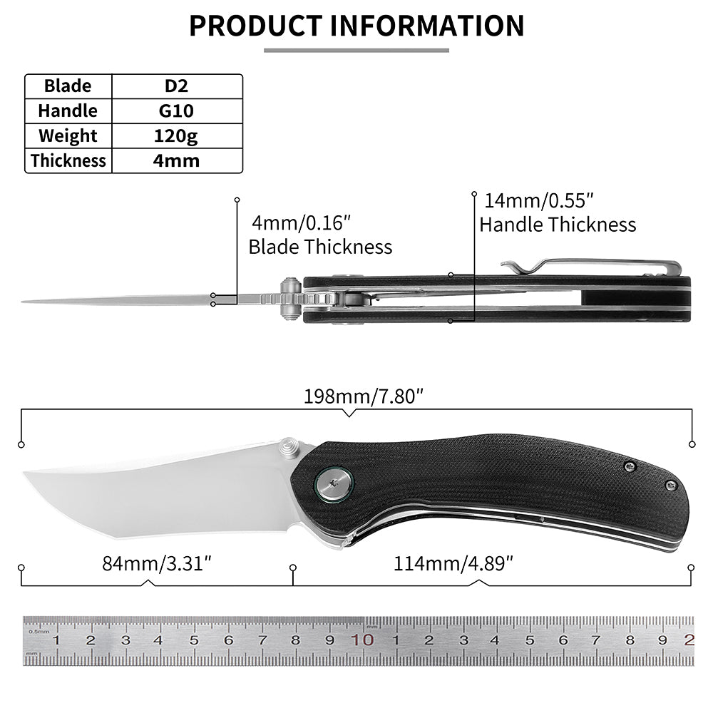 ForestHero D2 blade G10 handle camping pocket knife
