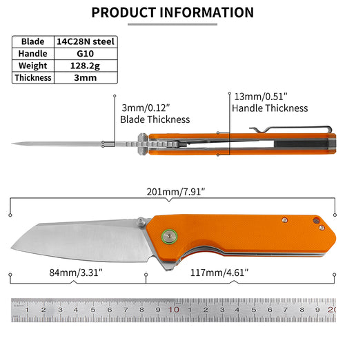 ForestHero 14C28N blade G10 handle camping pocket knife