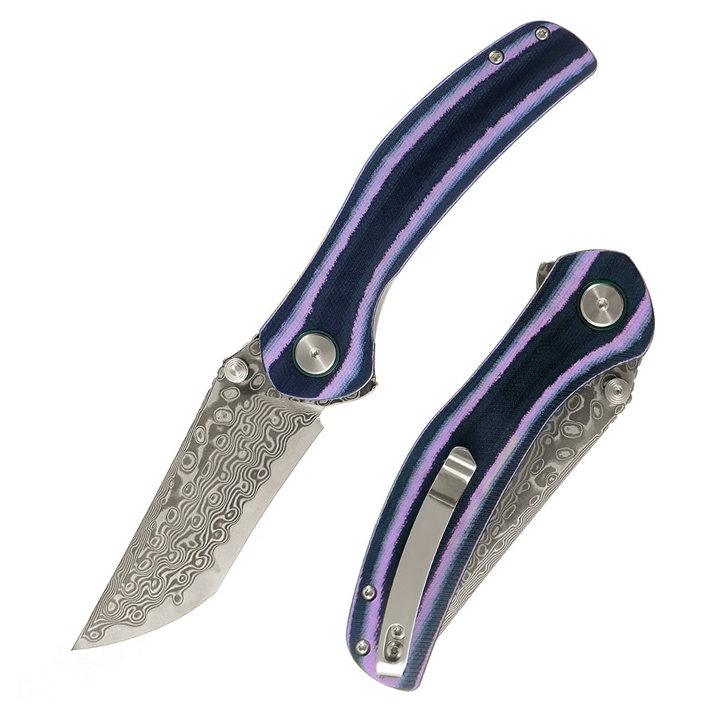 ForestHero Damascus blade G10 handle camping pocket knife