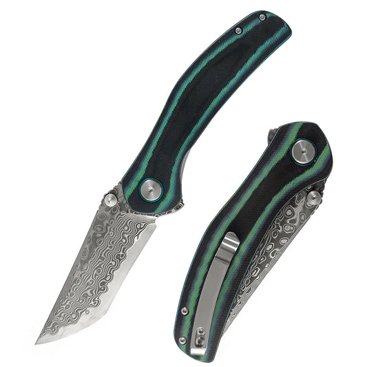 ForestHero Damascus blade G10 handle camping pocket knife