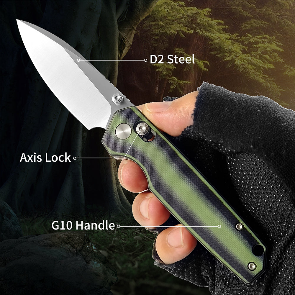 ForestHero D2 blade G10 handle camping pocket knife