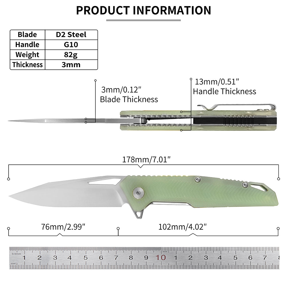 ForestHero D2 blade G10 handle camping pocket knife