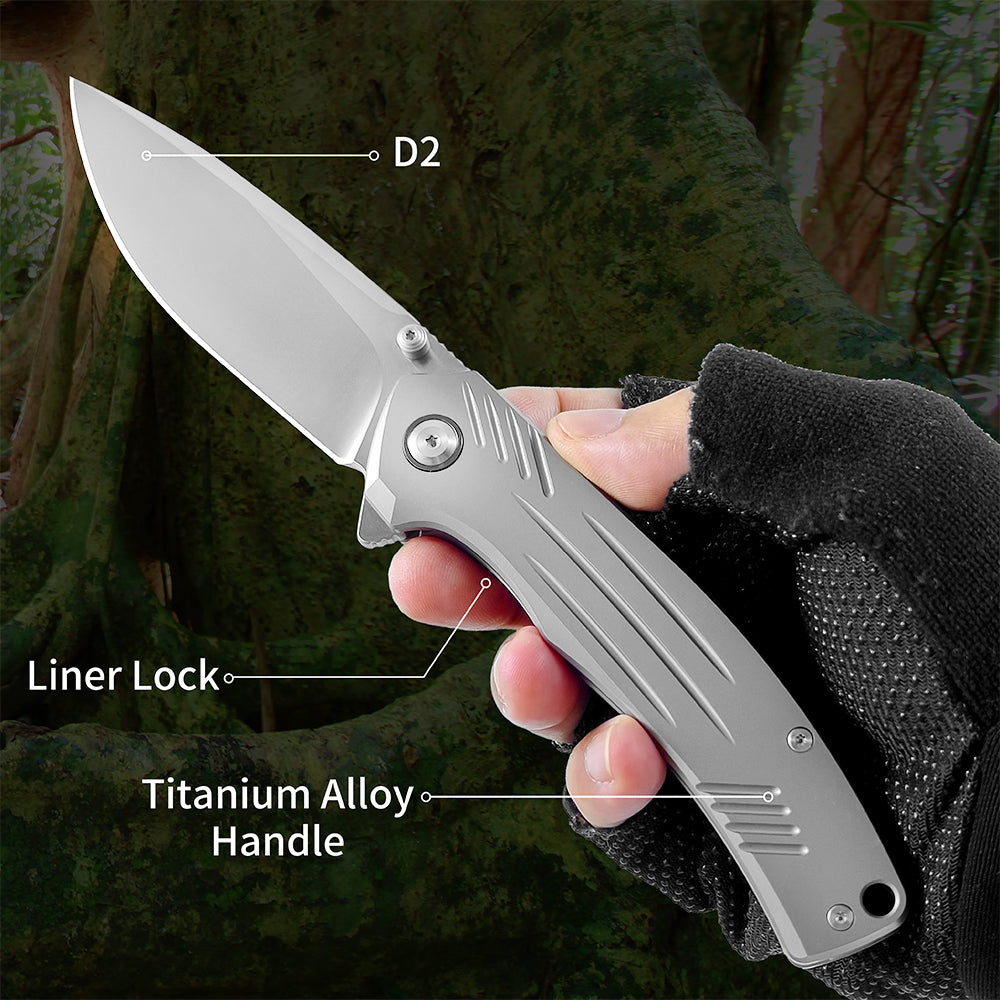 ForestHero D2 blade titanium alloy handle camping pocket knife