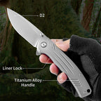 ForestHero D2 blade titanium alloy handle camping pocket knife
