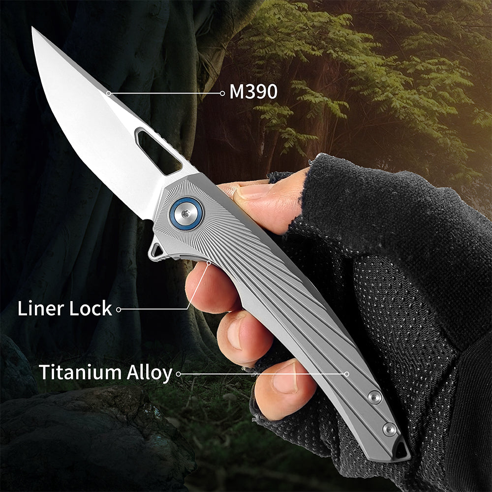 ForestHero M390 blade titanium alloy handle camping pocket knife