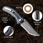ForestHero Damascus blade G10 handle camping pocket knife