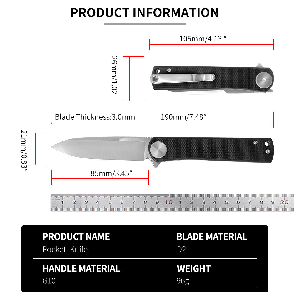 ForestHero D2 blade G10 handle camping pocket knife