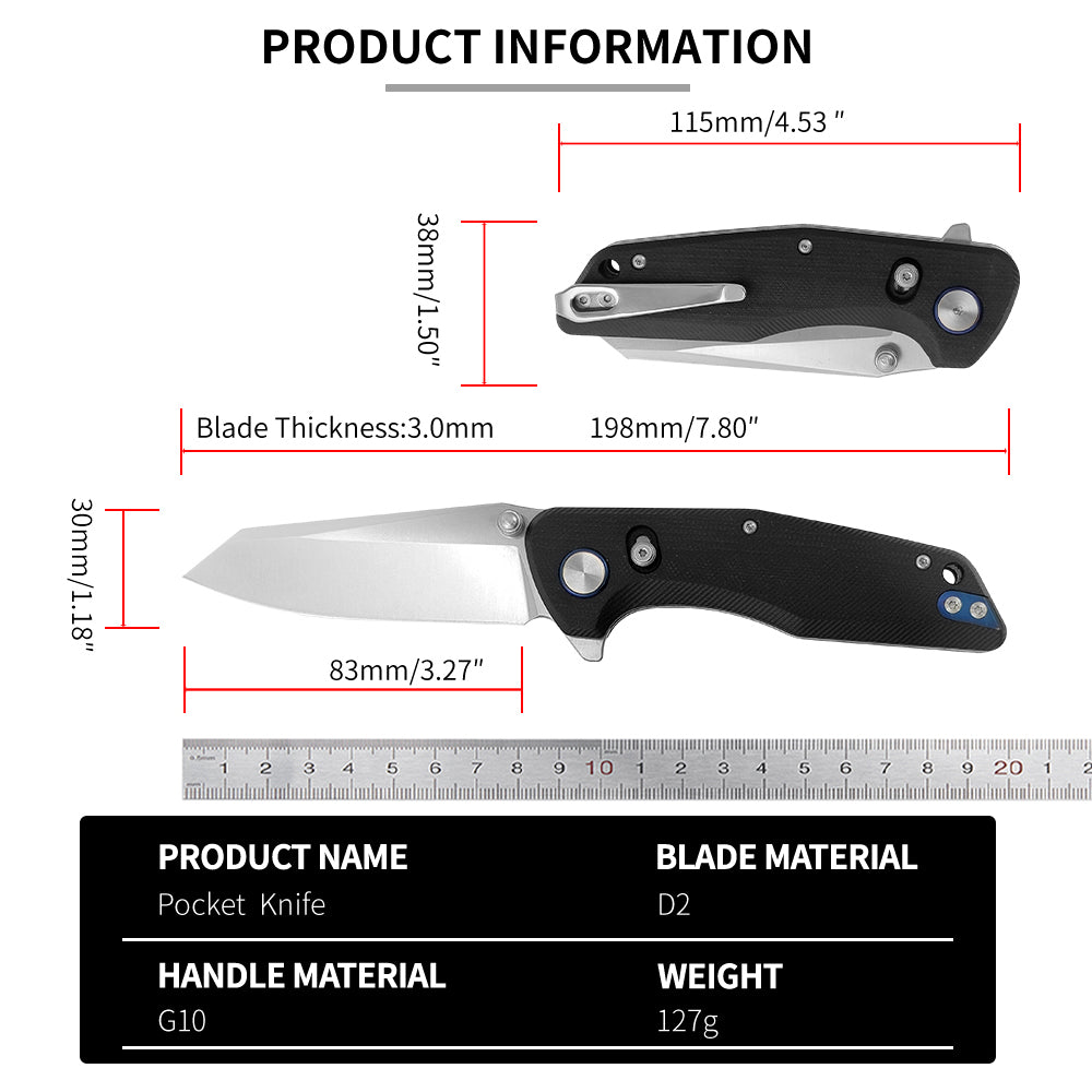ForestHero D2 blade G10 handle camping pocket knife