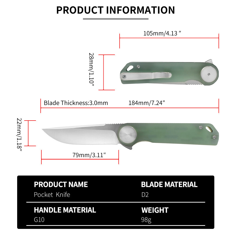 ForestHero D2 blade G10 handle camping pocket knife