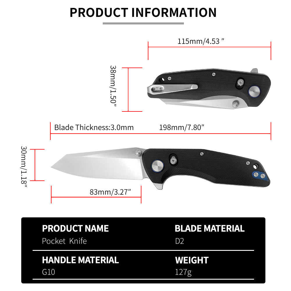ForestHero D2 blade G10 handle camping pocket knife