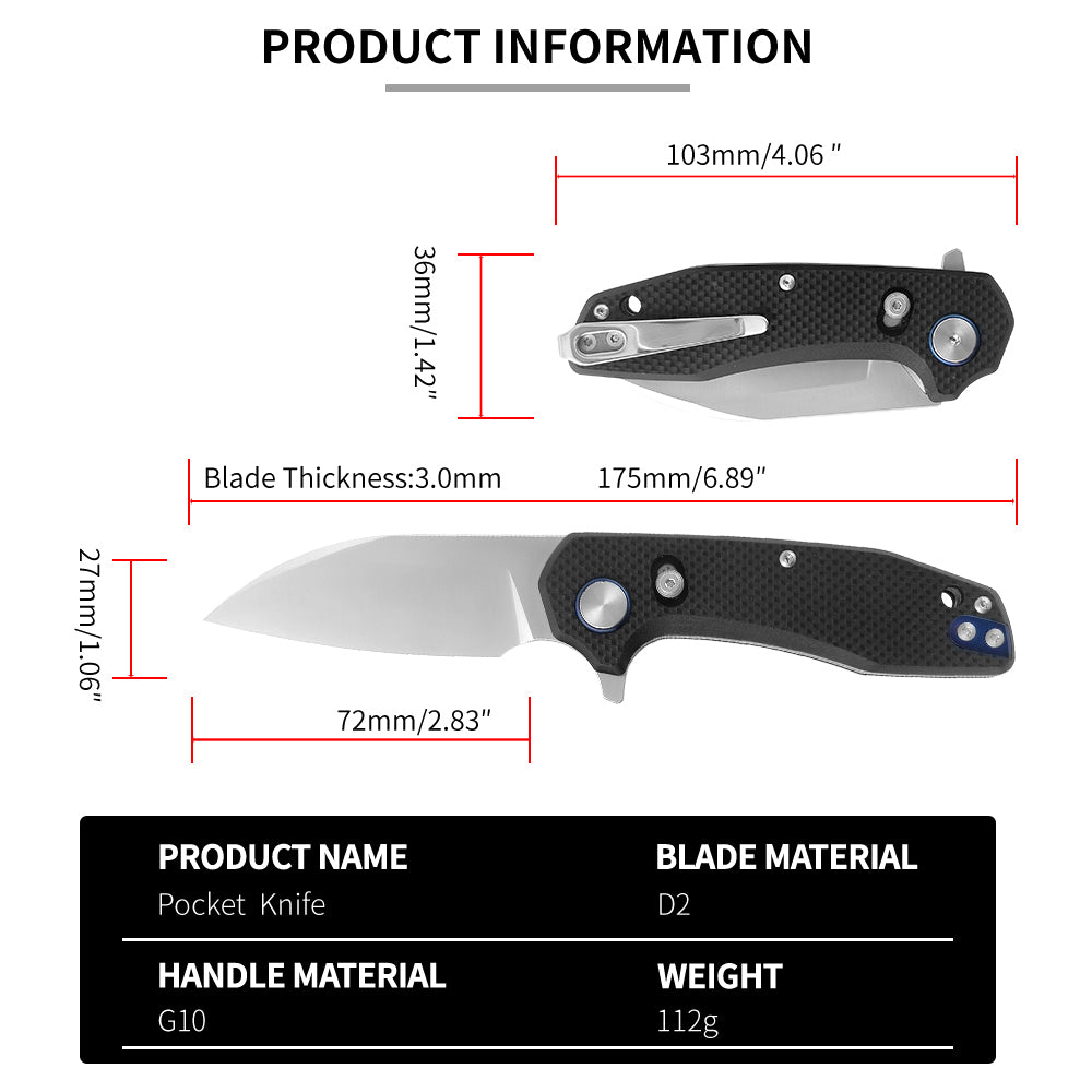 ForestHero D2 blade G10 handle camping pocket knife