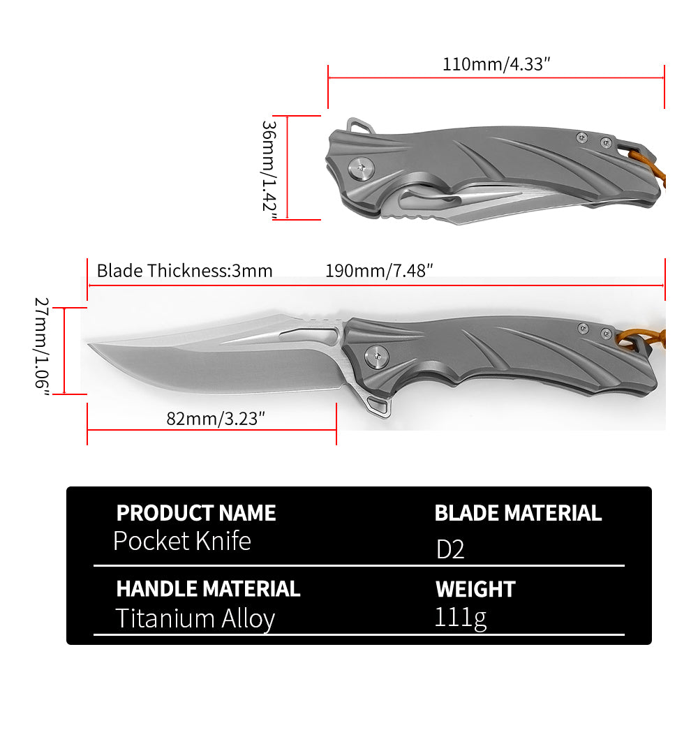 ForestHero D2 blade titanium alloy handle camping pocket knife