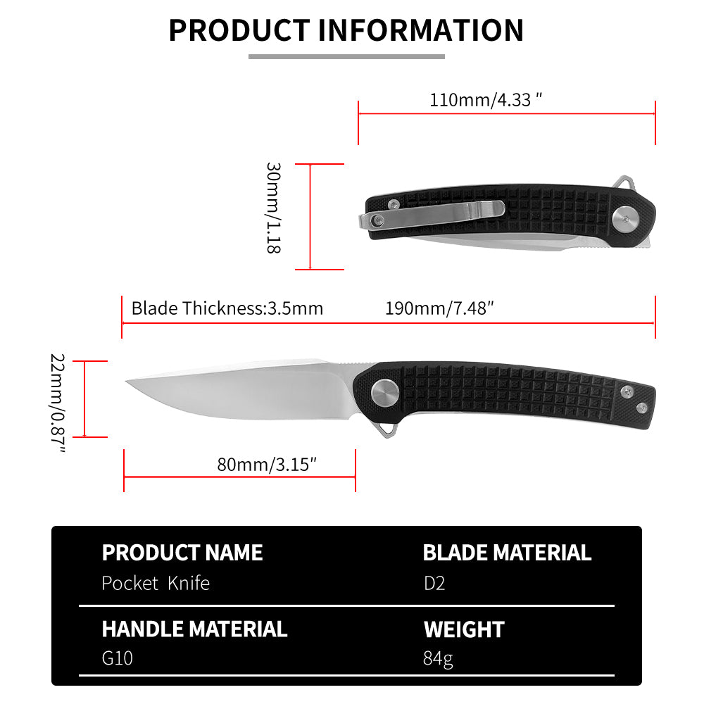 ForestHero D2 blade G10 handle camping pocket knife