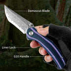ForestHero Damascus blade G10 handle camping pocket knife